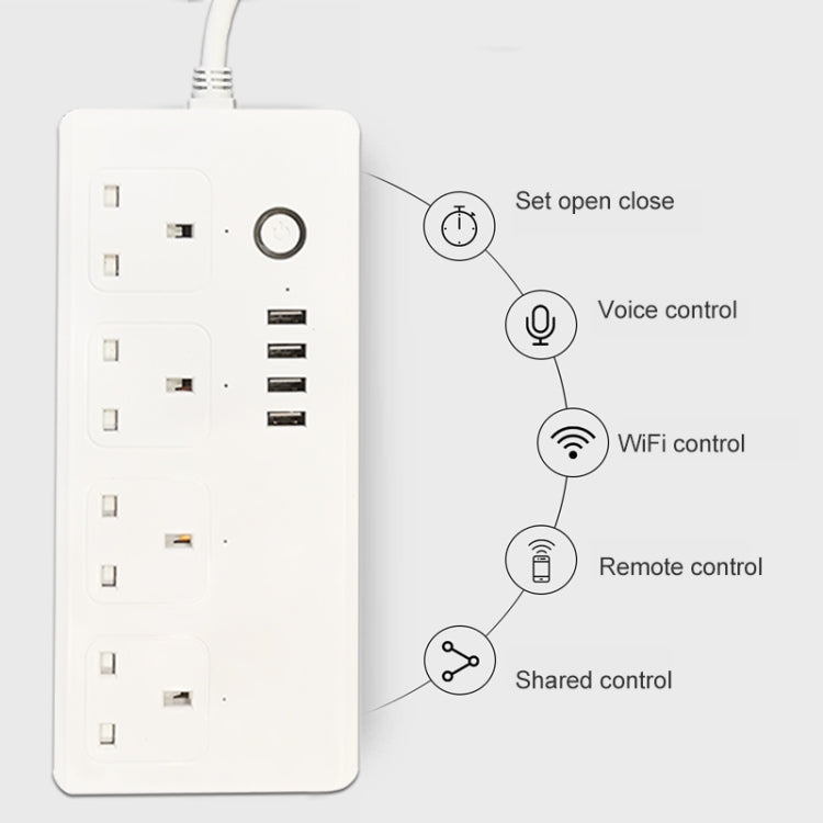SM-SO301-K 4 Holes + 4 USB Multi-purpose Smart Power Strip, UK Plug