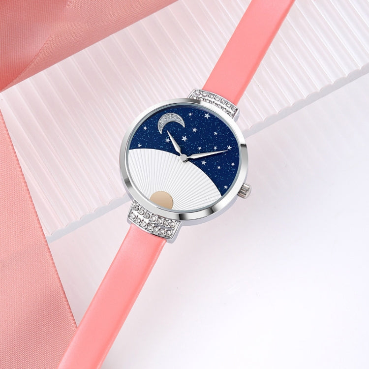 SKMEI 9279 Stainless Steel Buckle Genuine Leather Strap Waterproof Quartz Watch