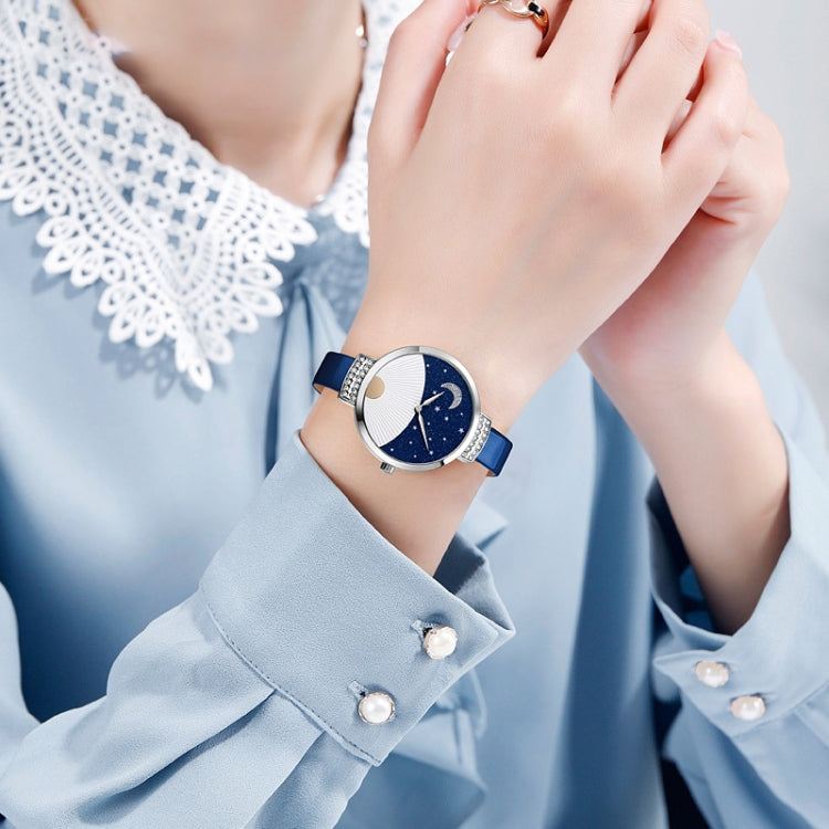 SKMEI 9279 Stainless Steel Buckle Genuine Leather Strap Waterproof Quartz Watch