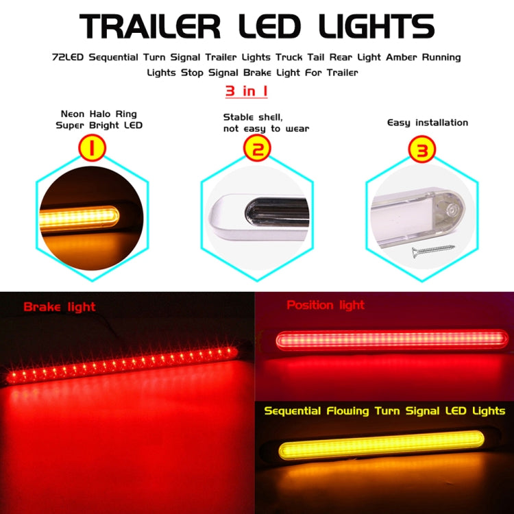 2 PCS 72LEDs Two-color Brake Turn Tail Light