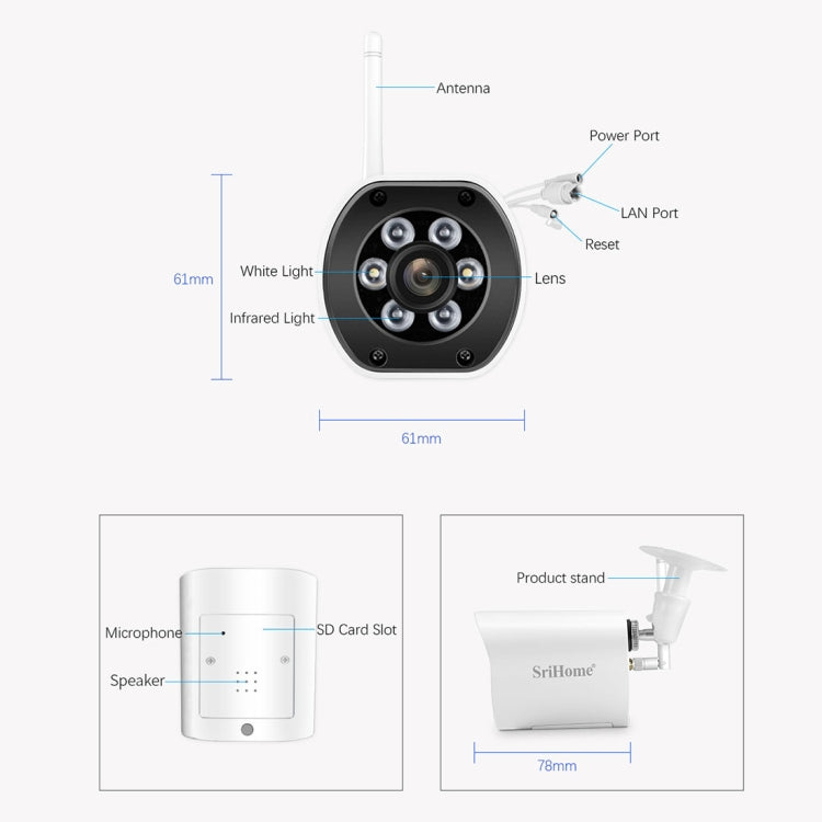 SriHome SH034 5.0MP Mini Dual 2.4 / 5G WiFi Outdoor Waterproof Video Surveillance Color Night Vision Security CCTV Cam