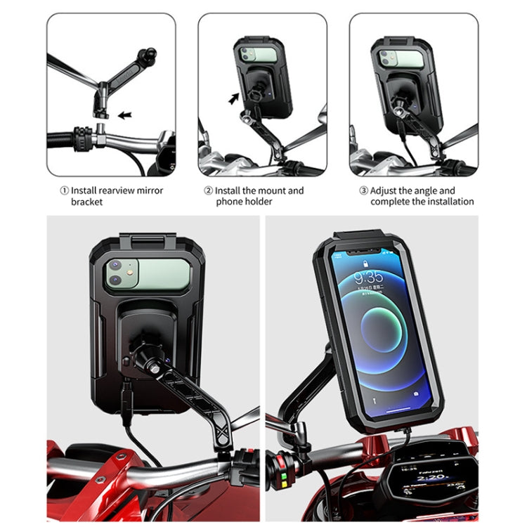 Motorcycle / Bicycle Rearview Mirror Wireless Charging Waterproof Box Mobile Phone Holder