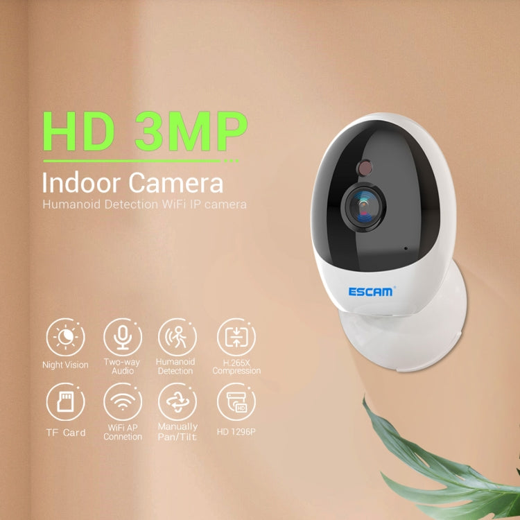 ESCAM QF006 3MP 1296P HD Indoor Wireless PTZ IP Camera IR Night Vision AI Humanoid Detection Home Security CCTV Monitor