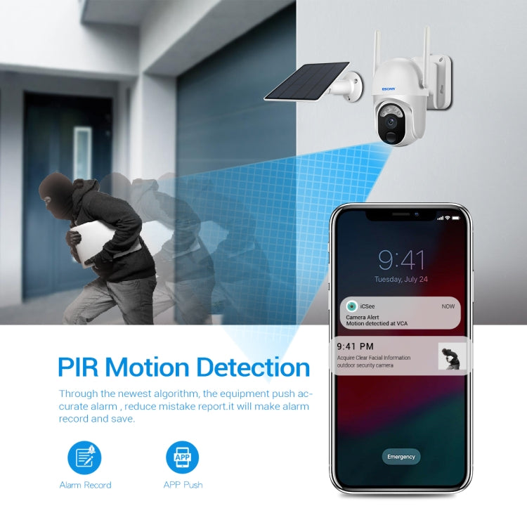 ESCAM QF103 3MP Cloud Storage PT WIFI PIR Alarm IP Camera with Solar Panel Battery Support Full Color Night Vision & Two Way Audio