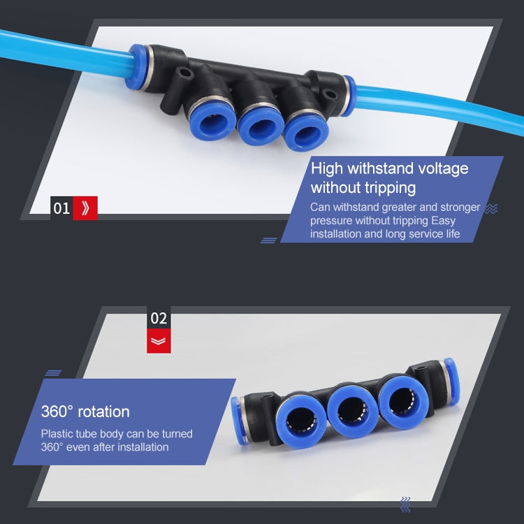 LAIZE 10pcs Plastic Five Port Pneumatic Quick Fitting Connector