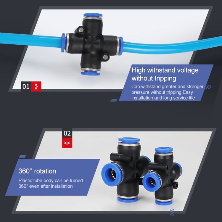LAIZE 10pcs Plastic PZA Four-way Pneumatic Quick Fitting Connector