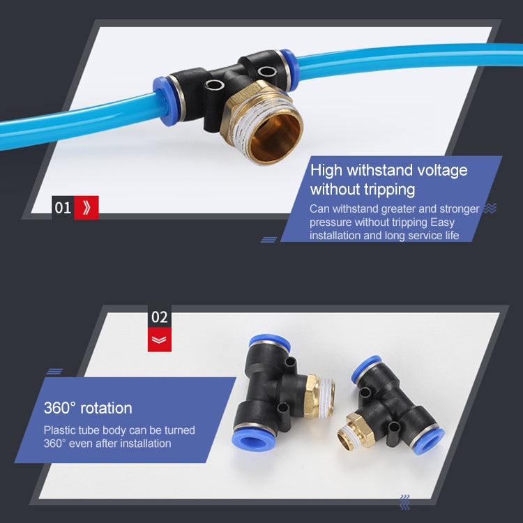 PB6-03 LAIZE 2pcs Plastic T-type Tee Male Thread Pneumatic Quick Connector