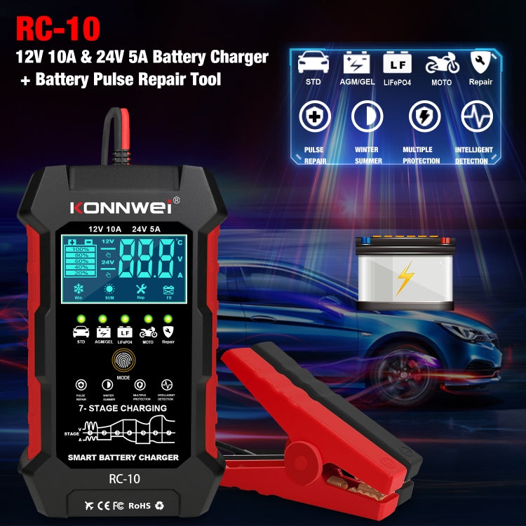 KONNWEI CR-10 2.4 inch Car Battery Charger Battery Pulse Repair Tool