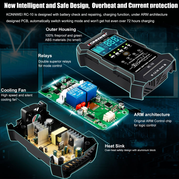 KONNWEI CR-10 2.4 inch Car Battery Charger Battery Pulse Repair Tool