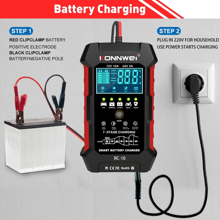 KONNWEI CR-10 2.4 inch Car Battery Charger Battery Pulse Repair Tool