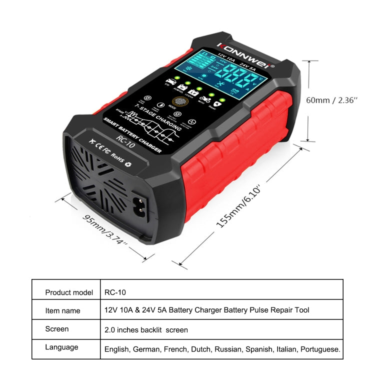 KONNWEI CR-10 2.4 inch Car Battery Charger Battery Pulse Repair Tool