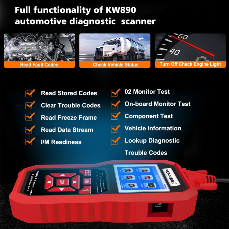 KONNWEI KW890 2 in 1 Car OBD2 Fault Detector + Maintenance Light Reseter