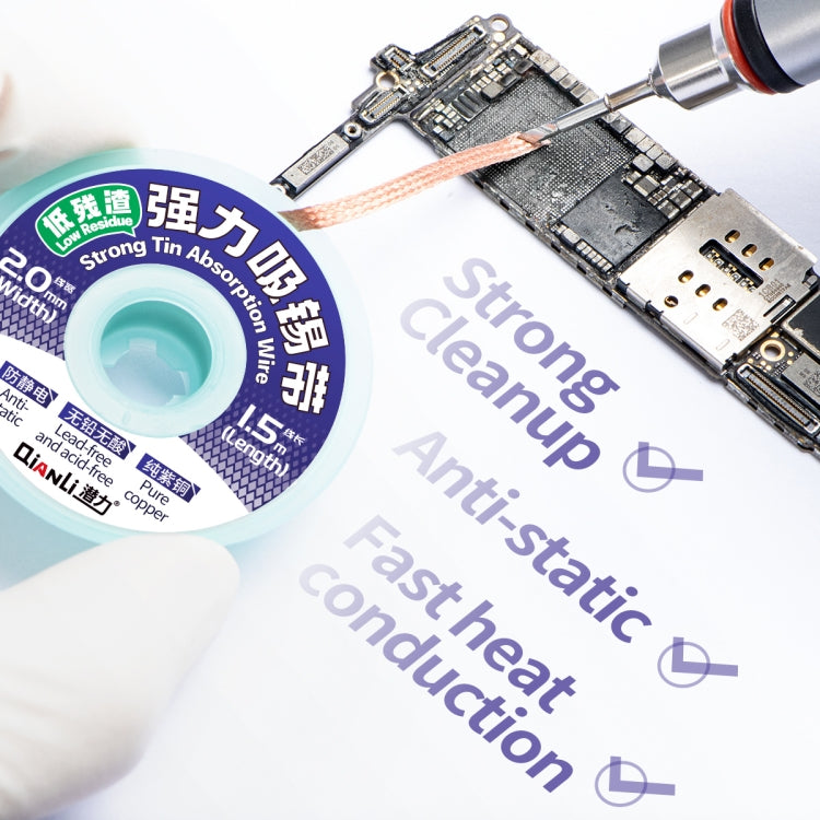 QianLi 1.5M x 2.0mm Low-residue Anti-static Pure Copper Strong Tin Absorption Wire