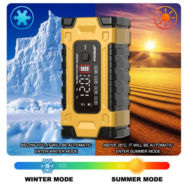 FOXSUR 12V / 24V / 10A Car / Motorcycle Battery Smart Repair Lead-acid Battery Charger