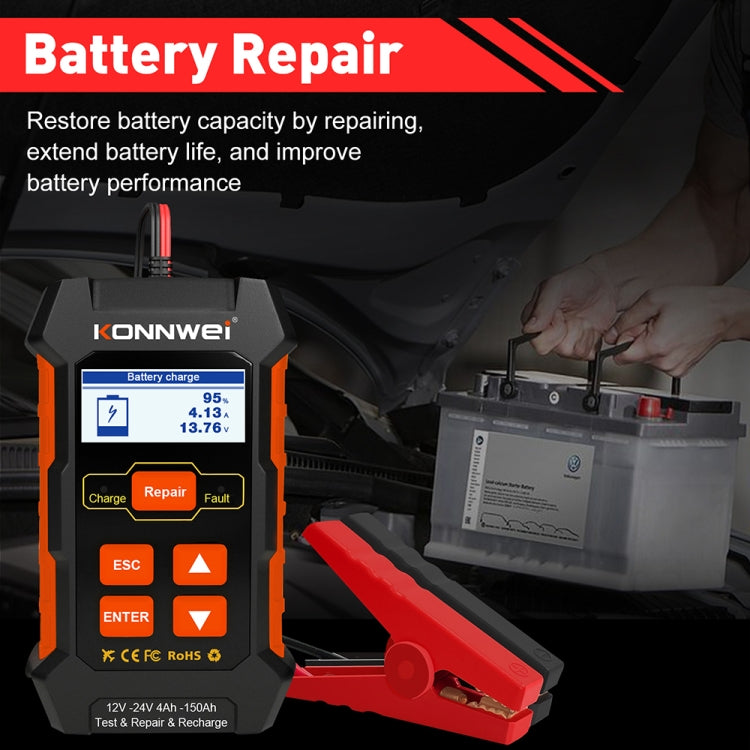 KONNWEI KW520 12V / 24V 3 in 1 Car Battery Tester with Detection & Repair & Charging Function
