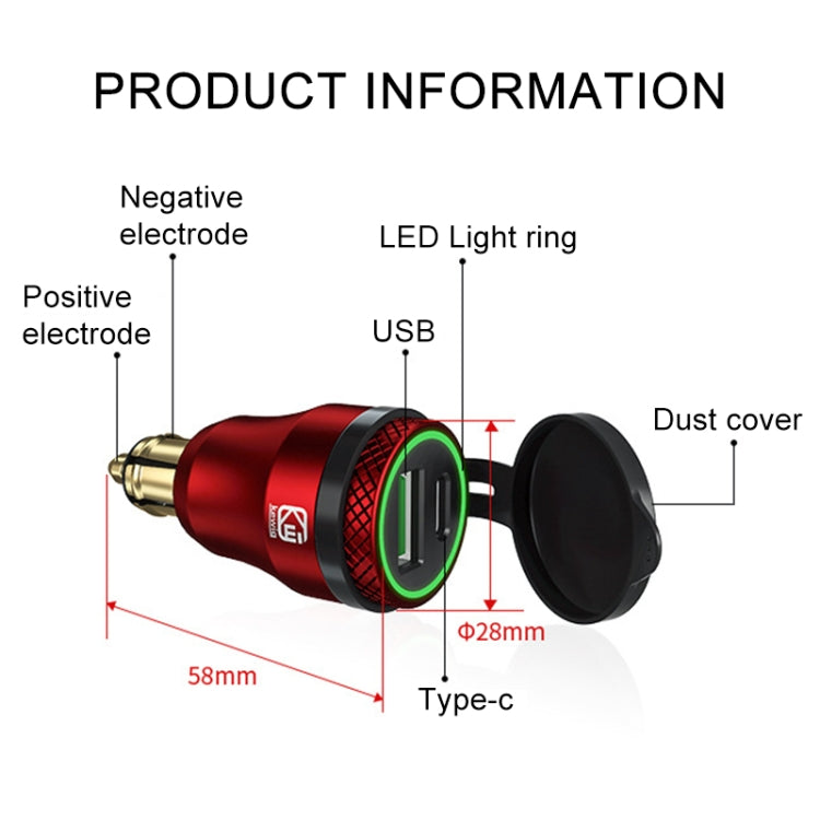 Motorcycle European-style Small-caliber Aluminum Alloy QC 3.0 + PD Fast Charge USB Charger