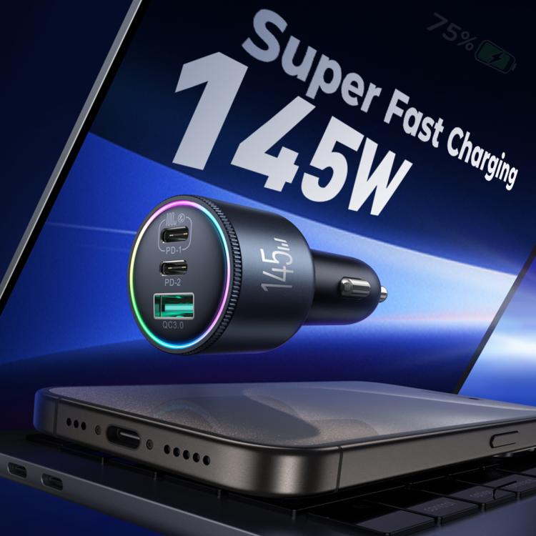 JOYROOM JR-CCN07 145W Dual PD+QC3.0 3-Port Car Charger