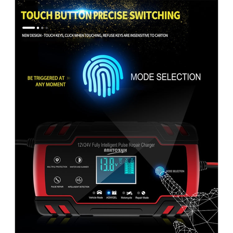 ANHTCzyx 12V 8A  / 24V 4A Automobile Battery Charger Motorcycle Battery Repair Type AGM