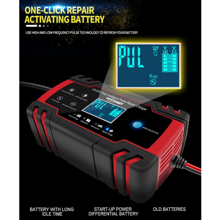 ANHTCzyx 12V 8A  / 24V 4A Automobile Battery Charger Motorcycle Battery Repair Type AGM