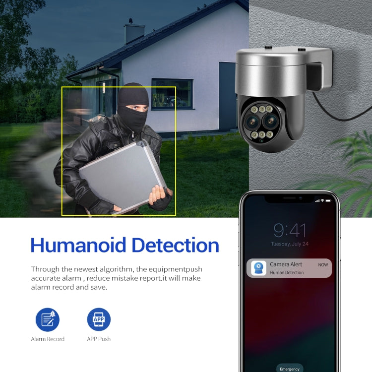 ESCAM G03 2x4MP Dual Lens Zoom 8X Dual Light Source WiFi Camera Support Two-way Voice & Motion Detection