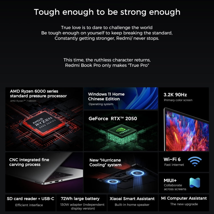Xiaomi RedmiBook Pro 15 Laptop 2022 15.6 inch, Windows 11 Home Chinese Version, AMD Ryzen 7 6800H Octa Core RTX2050 Discrete Graphics