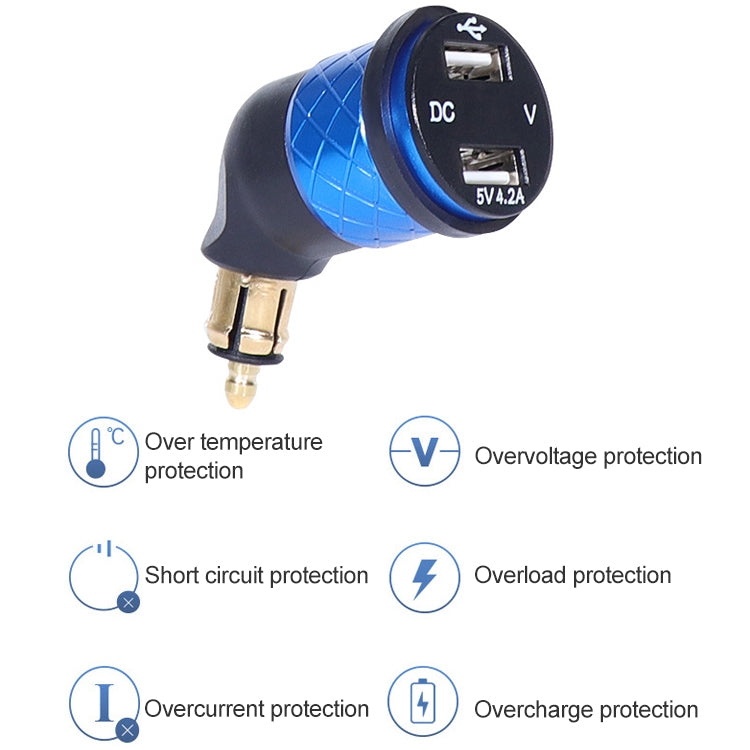 German EU Plug Special Motorcycle Elbow Charger Dual USB Voltmeter 4.2A Charger