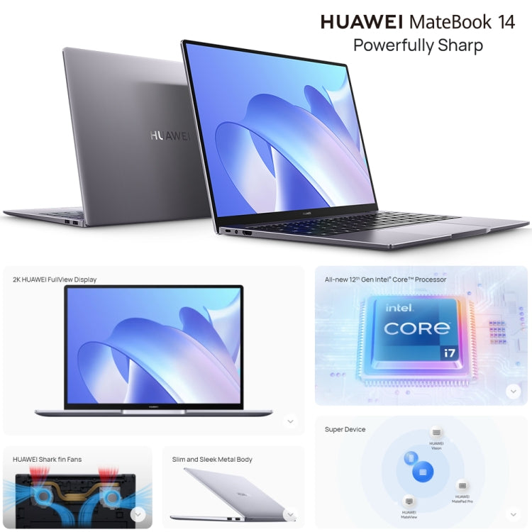 HUAWEI MateBook 14 Laptop, 14 inch Touch Screen Windows 11 Home Chinese Version, Intel 12th Gen Core i7-1260P Integrated Graphics
