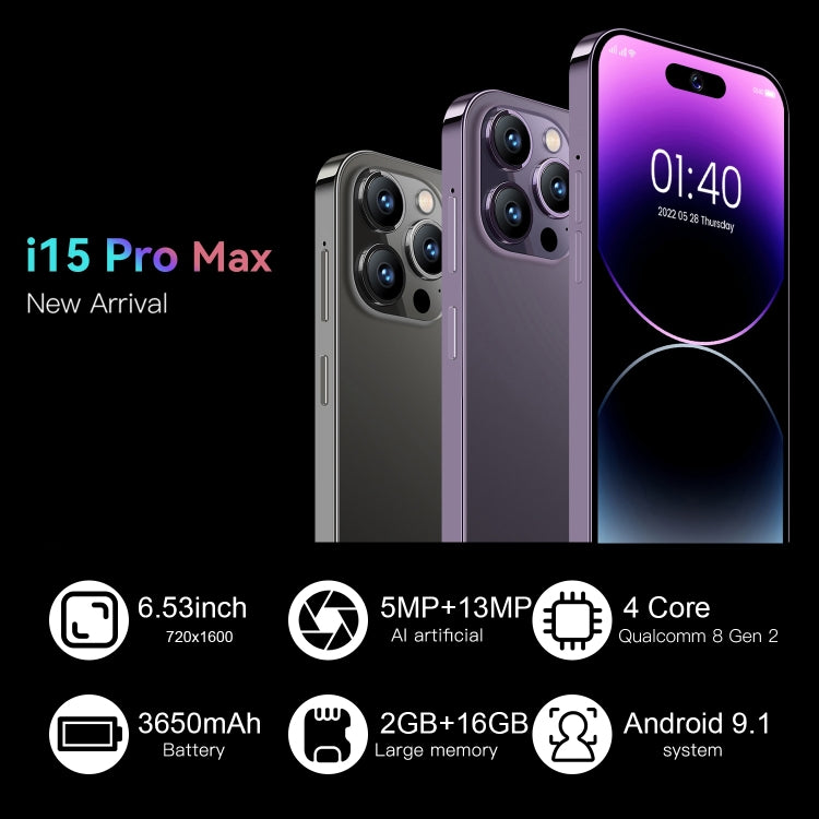 i15 Pro Max / U18, 6.53 inch Screen, Face Identification, Android 9.1 SC7731E Quad Core, Network: 3G, Dual SIM