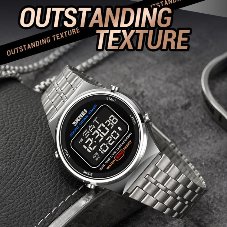 SKMEI 1882 Multifunctional Men 30M Waterproof Luminous Stainless Steel Digital Wrist Watch