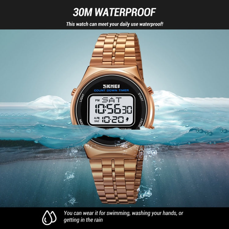 SKMEI 1882 Multifunctional Men 30M Waterproof Luminous Stainless Steel Digital Wrist Watch