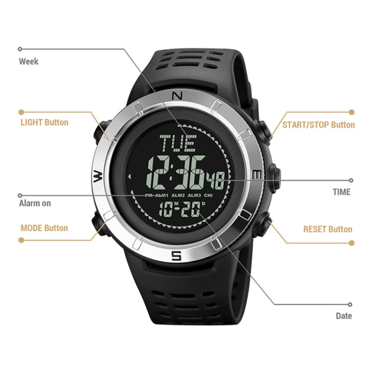 Shimei 2096 Multifunctional Men 50M Waterproof Compass Noctilucent Digital Wrist Watch