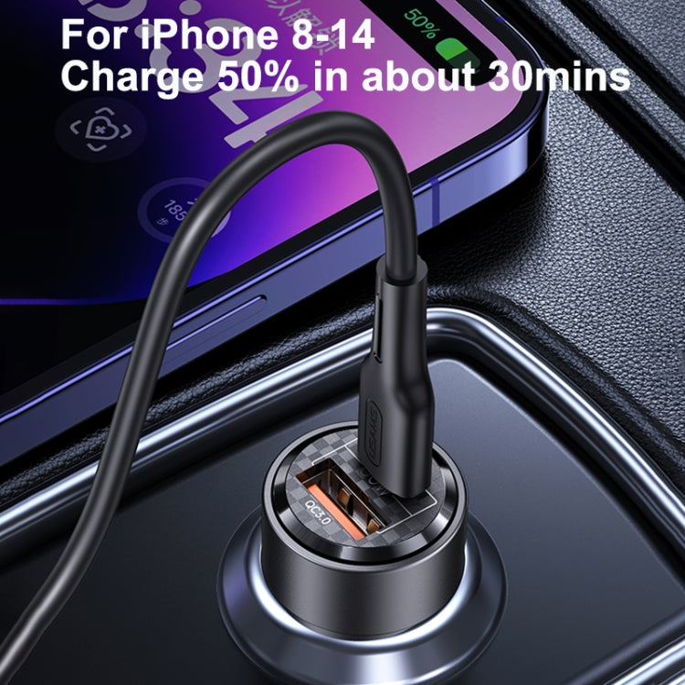 USAMS US-CC208 C39 60W USB + Type-C Dual Port Fast Charging Aluminum Alloy Transparent Car Charger