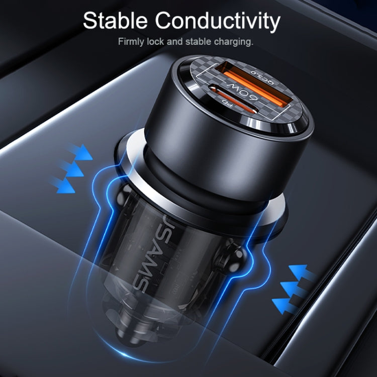 USAMS US-CC208 C39 60W USB + Type-C Dual Port Fast Charging Aluminum Alloy Transparent Car Charger