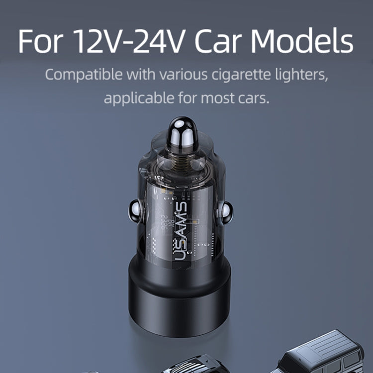 USAMS US-CC208 C39 60W USB + Type-C Dual Port Fast Charging Aluminum Alloy Transparent Car Charger