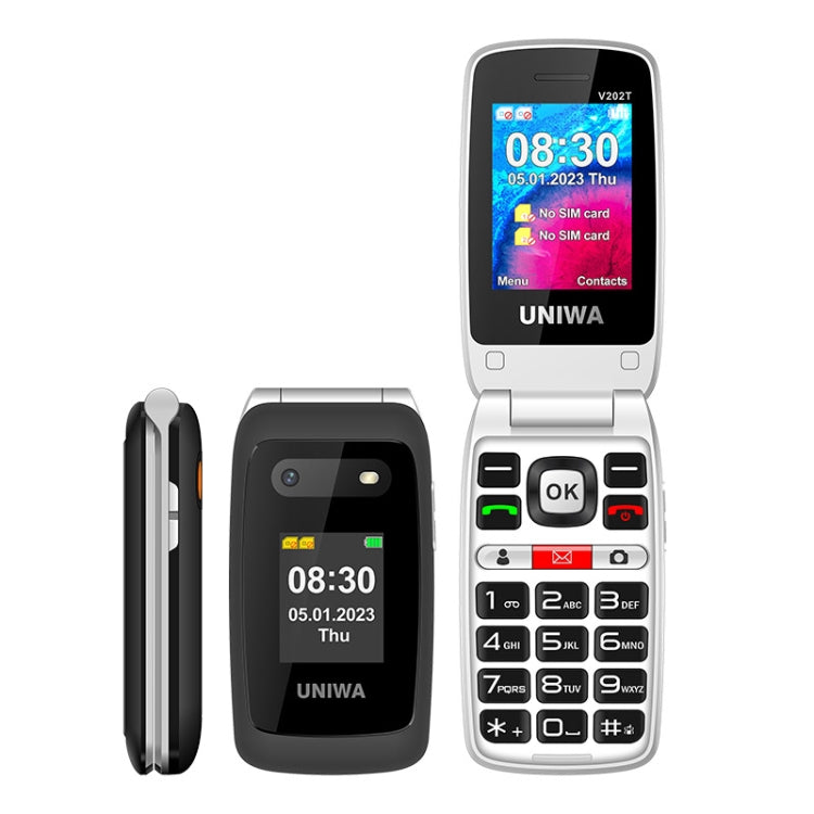 UNIWA V202T 4G Flip Style Phone, 2.4 inch Unisoc T107 Cat.1, SOS, FM, Dual SIM Cards, 21 Keys
