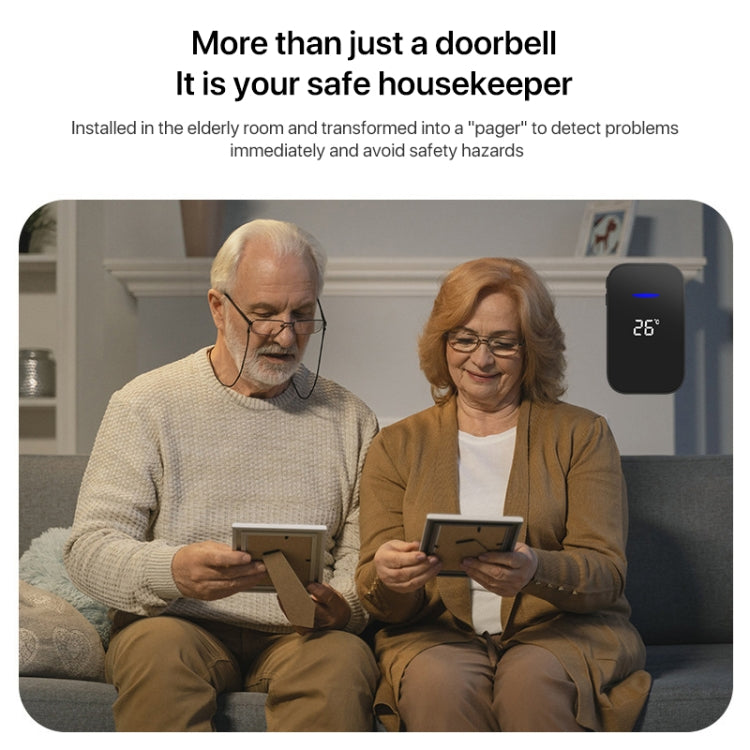 C302B One to Two Home Wireless Doorbell Temperature Digital Display Remote Control Elderly Pager