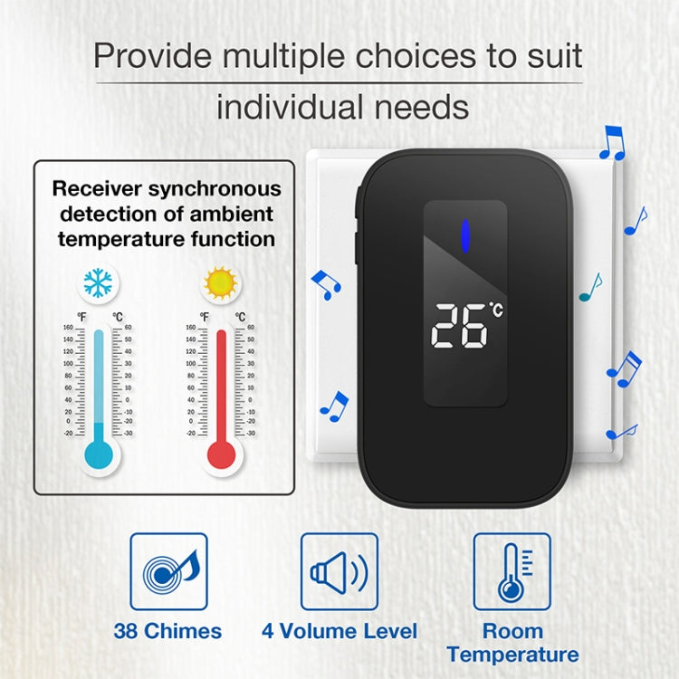 C303B One to Two Home Wireless Doorbell Temperature Digital Display Remote Control Elderly Pager