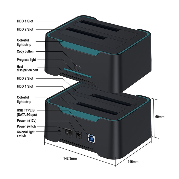 Onten UHD6 Dual Bay External Hard Drive Docking Station Expansion Base