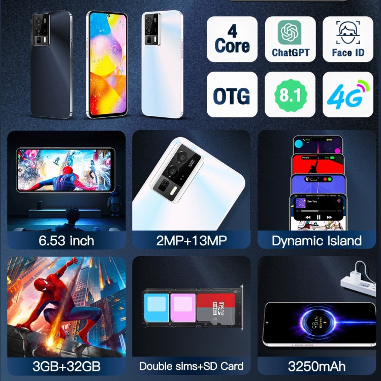 F15 Pro+ / U29, 6.53 inch Screen, Face Identification, Android 8.1 MTK6737 Quad Core, Network: 4G, OTG, Dual SIM