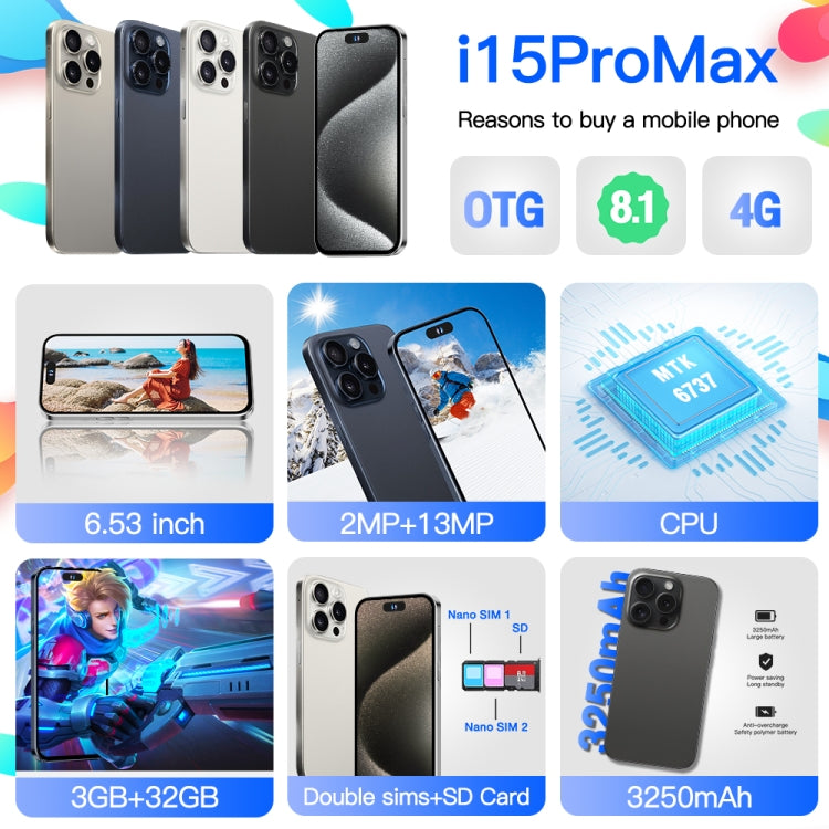 i15ProMax / U18, 6.53 inch Face Identification Android 8.1 MTK6737 Quad Core, Network: 4G, OTG, Dual SIM