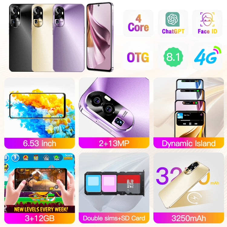 Reno10Pro+ / U22, 6.53 inch Screen, Face Identification, Android 8.1 MTK6737 Quad Core, Network: 4G, OTG, Dual SIM