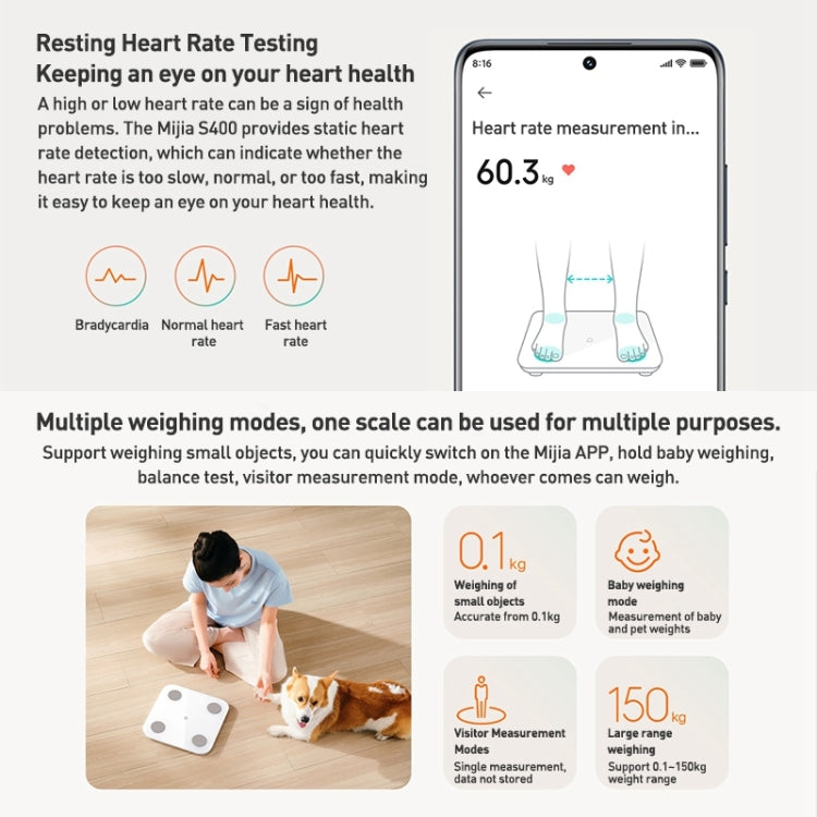 Original Xiaomi Mijia Smart Home Body Fat Scale S400 BT5.0 LED Display Dual Frequency Measurement