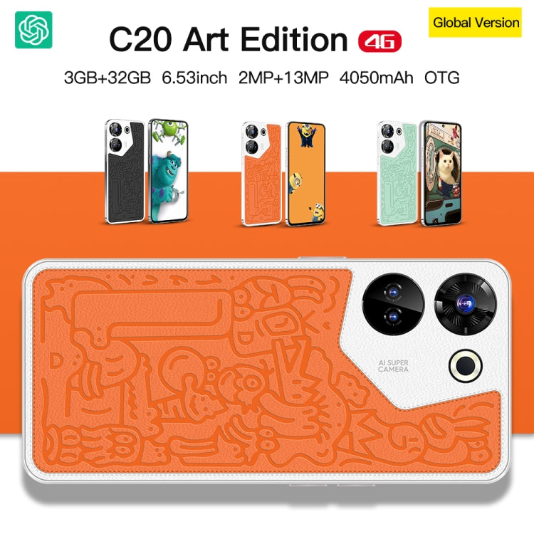 C20 Art Edition, 6.53 inch Face Identification Android 8.1 MTK6753 Octa Core , Network: 4G, Dual SIM