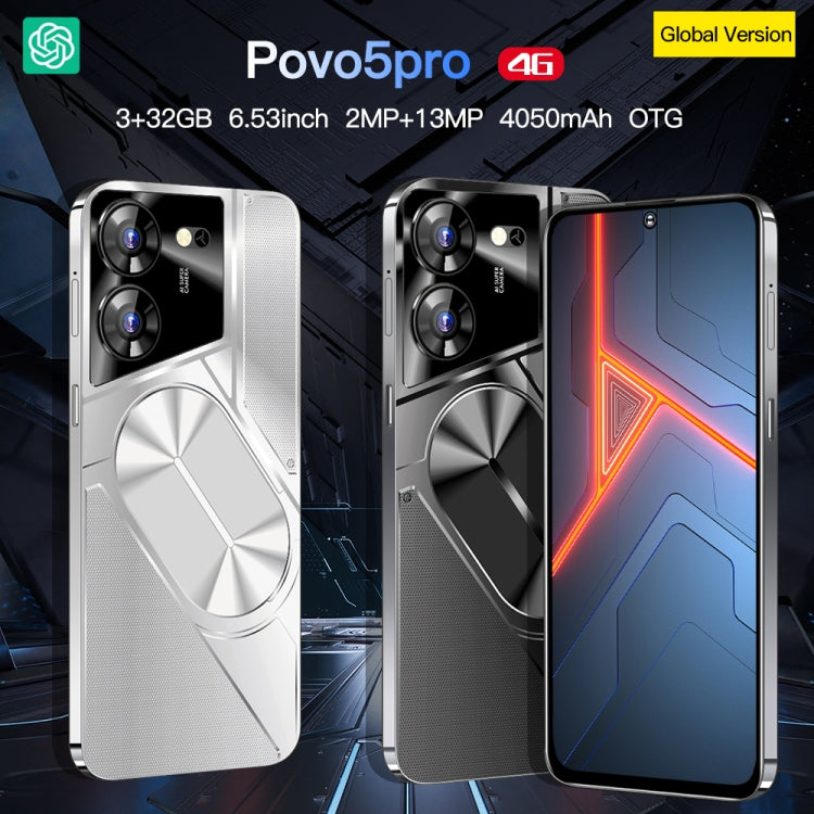 Povo5pro / PU31, 6.53 inch Face Identification Android 8.1 MTK6753 Octa Core, Network: 4G, AI GPT4, Dual SIM