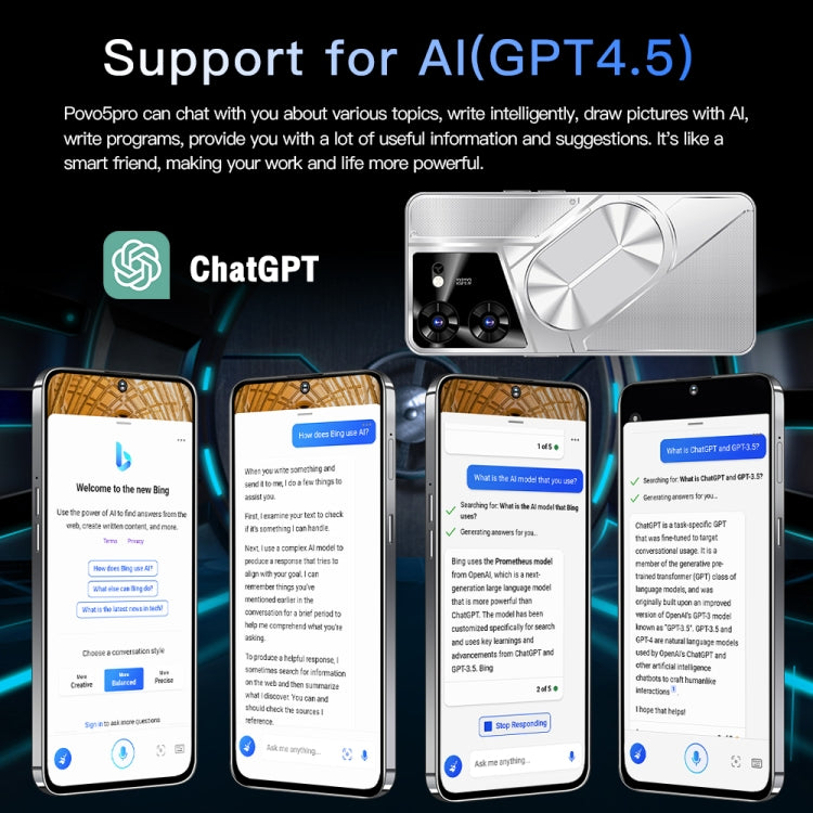 Povo5pro / PU31, 6.53 inch Face Identification Android 8.1 MTK6753 Octa Core, Network: 4G, AI GPT4, Dual SIM