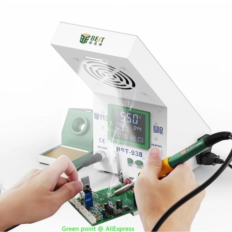 BEST BST-938 LED Electric Iron Smoking Instrument Smoke Purifier Soldering Station with Exhaust Fan