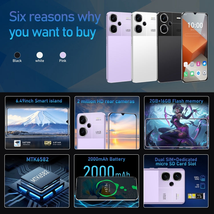 Note13 Pro+ / RF7, 6.49 inch Face Identification Android 5.0 MTK6582 Quad Core, Network: 3G, Dual SIM