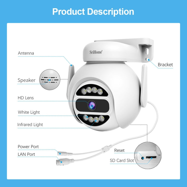 SriHome SH047 4MP IP66 Waterproof Motion Detection Night Vision WiFi HD Camera