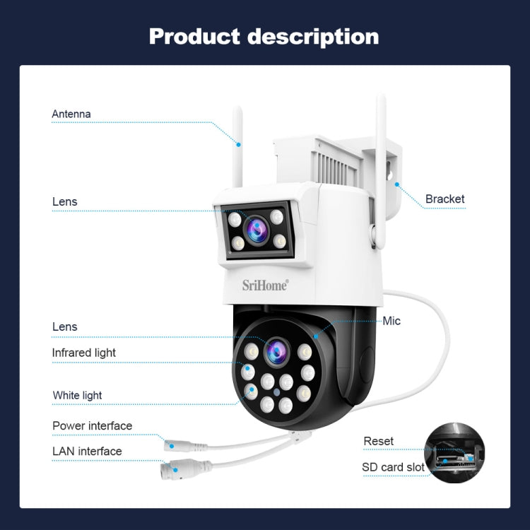 SriHome SH048 2MP + 2MP Humanoid Tracking Smart Night Vision Dual Lens IP Camera
