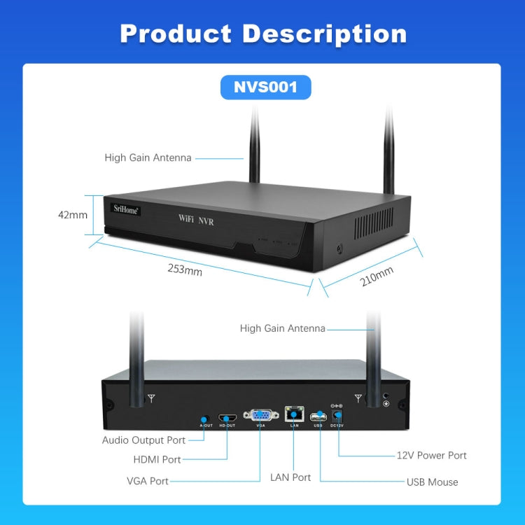 SriHome NVS001E-IPC047 Ultra HD 4 Channel WiFi Network Video Recorder Set
